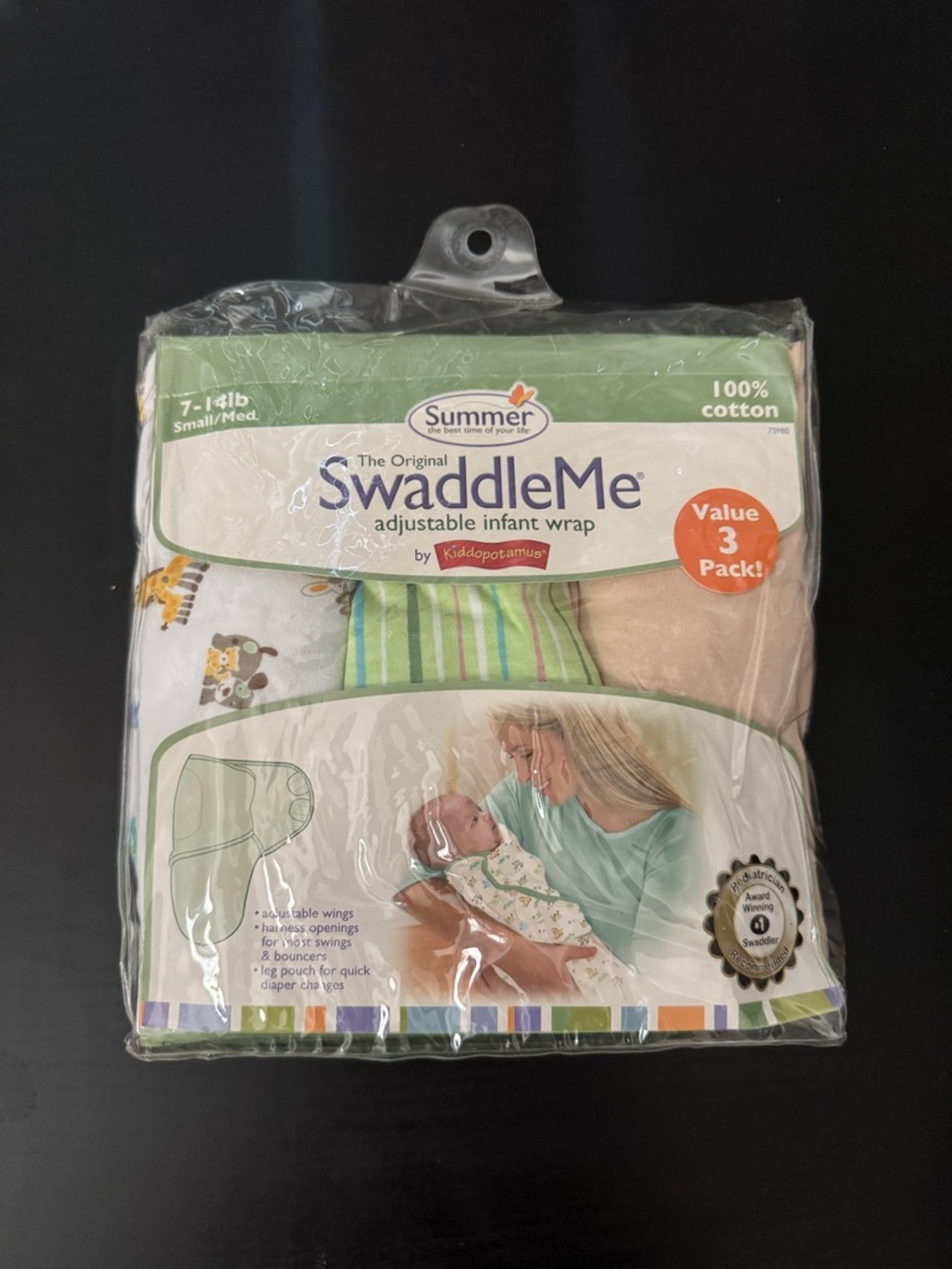 Summer SwaddleMe Adjustable Infant Wrap 3-Pack - Green/Beige/White 100% cotton